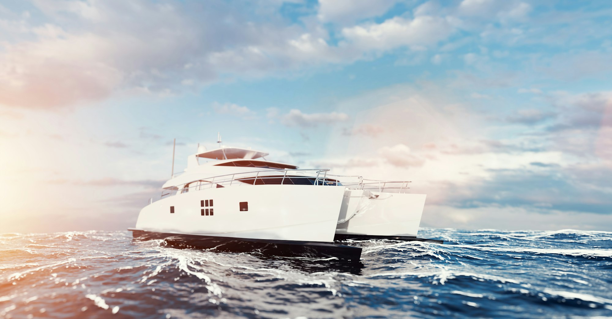 Catamaran motor yacht on the ocean